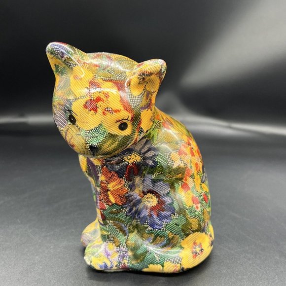 Unbranded Other - Vintage Decoupage Cat Kitten Patchwork Victorian Style 6.5” Tall Figurine